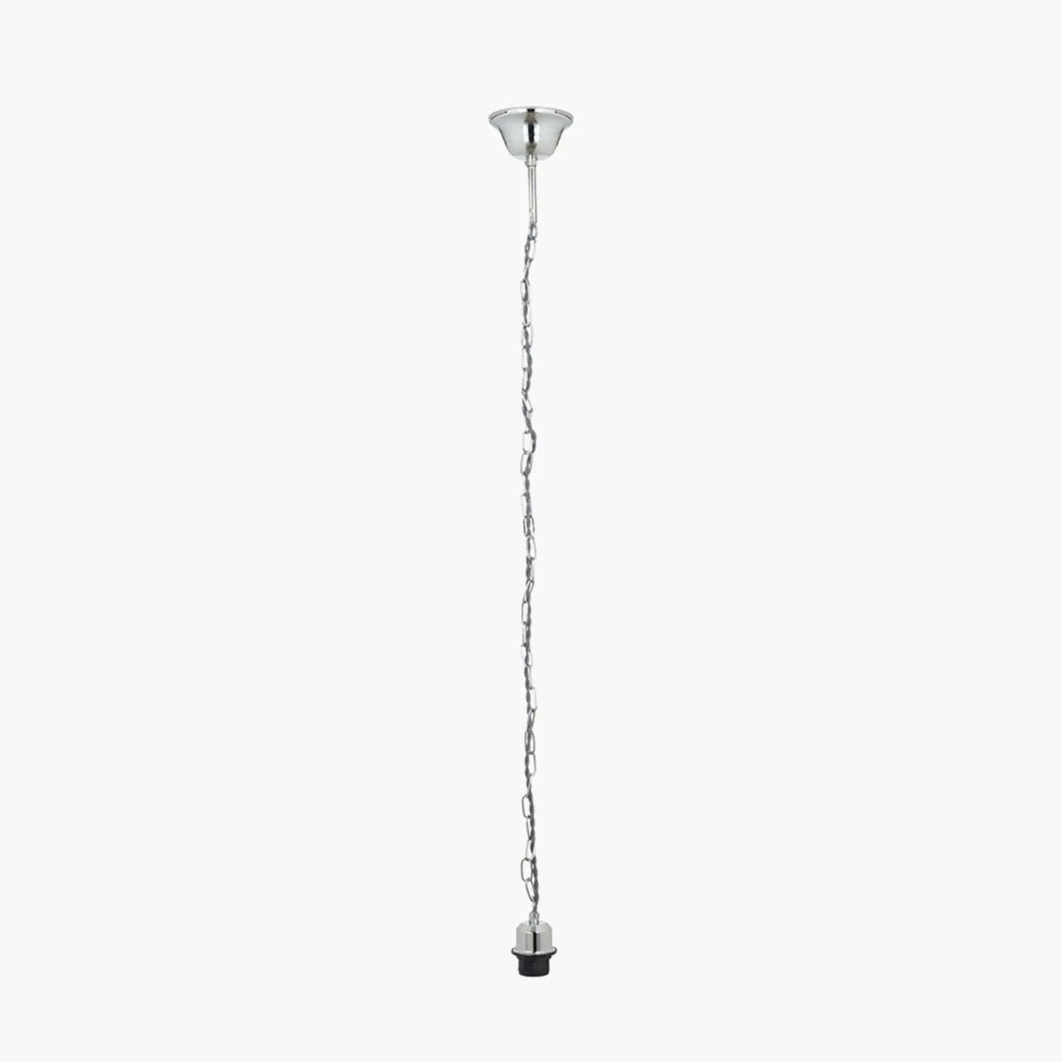 Chrome Pendant Ceiling Light Fitting with Chain & Grey Fabric Cable – E27 Dimmable Suspension Kit 63x11cm